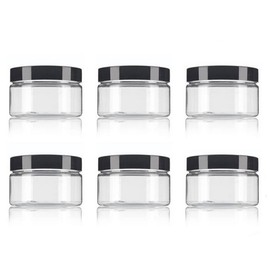 8 Oz / 250ml PET Plastic Refillable Jars Empty Cosmetic Containers Cases with Black Lid Cream Lotion Box Ointments Bottle Food Bottle Makeup Pot Jar for Lip Balm Make Up Eye Shadow Powder Pack of 6