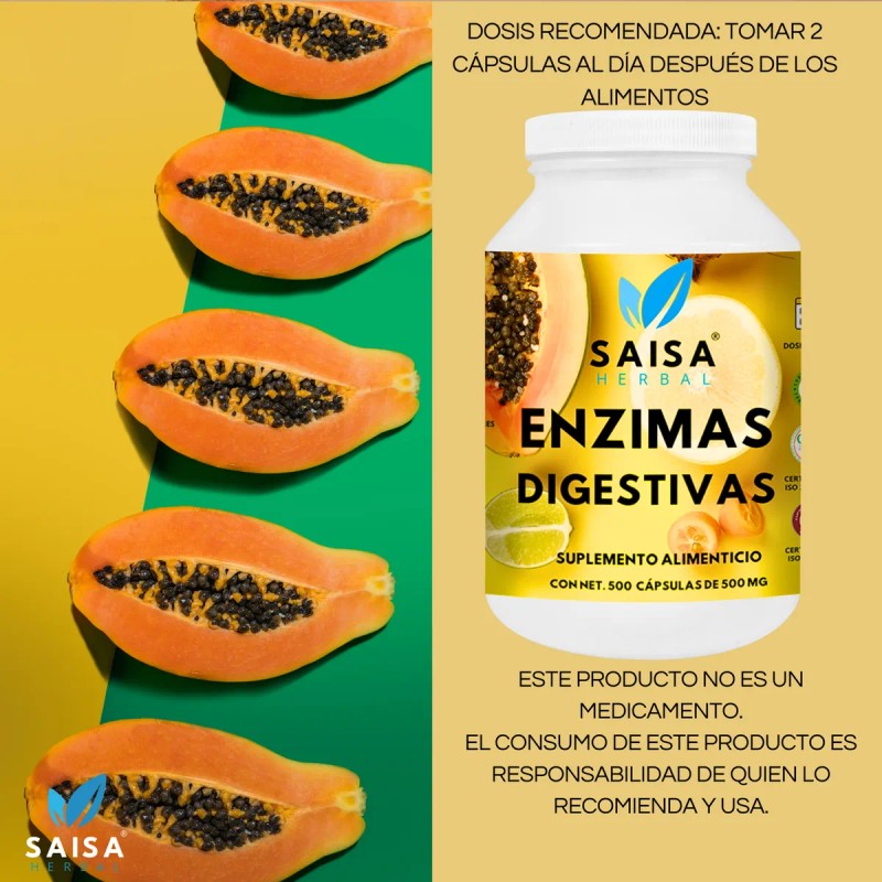 Enzimas Digestivas Suplemento 500cáp Mejor Digestión Premium Sin Sabor