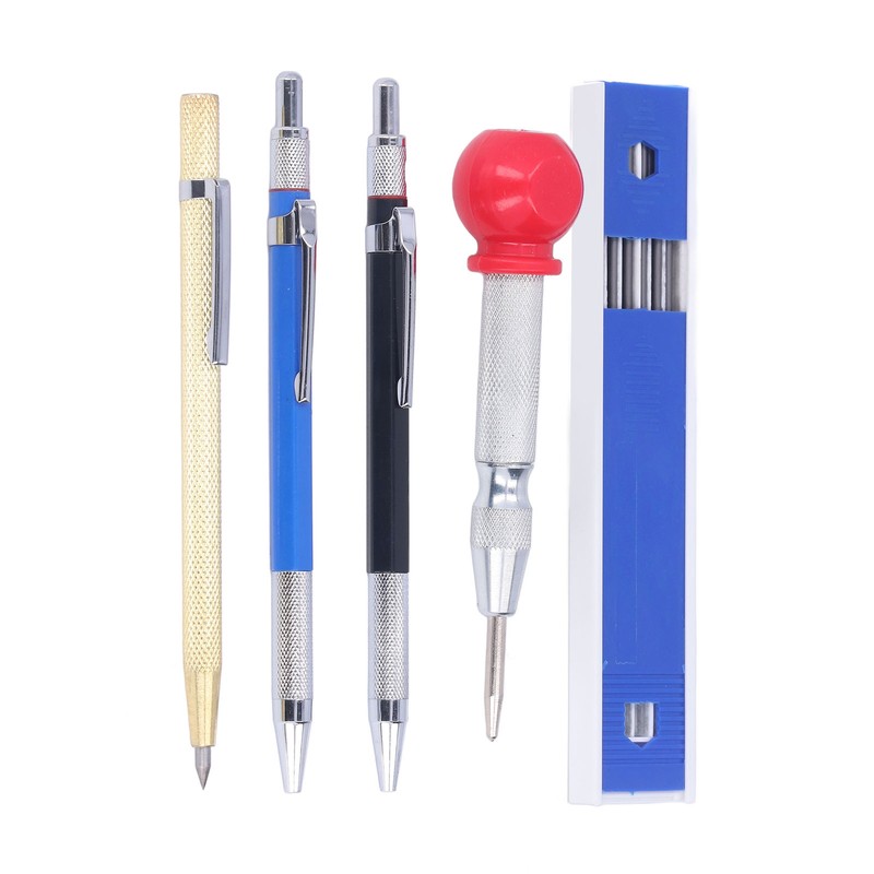 16Pcs Mechanical Carpenter Pencils Kit Scribe Pencil with Center Punch