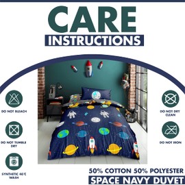 Lions Kids Single Duvet Cover Set, Boys Space Galaxy Bedding with Matching Pillowcases, Ultra Soft Reversible Soft Quilt Covers, Navy Blue, 135x200cm