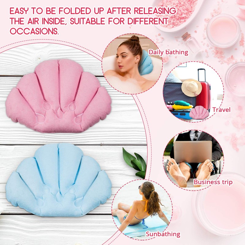 3 Pieces Inflatable Bath Pillow with Suction Cups, Terry Cloth