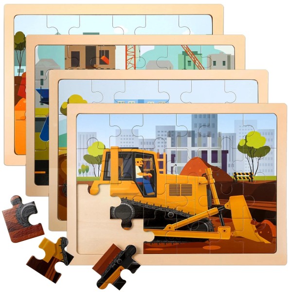 Lacchoufee Wooden Vehicle Puzzles for Kids Age 3 4 5