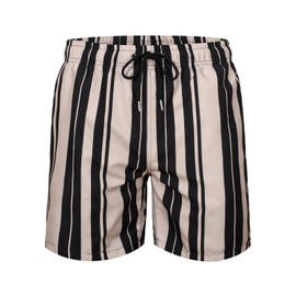 JOYSON Mens Swim Trunks Quick Dry 5 Inch Swim Shorts Bathing Suits with Mesh Lining Pockets Black Khaki Striped M