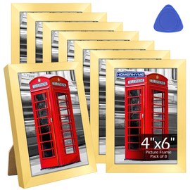 HOMERHYME 4x6 Picture Frames Set of 8, Gold Photo Frames for Gallery Wall Mounting or Table Display, Collage Frames with Clear Plexiglass for Home Office Decor