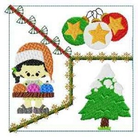 ORNAMENT GIRL CHRISTMAS, Quilting Blocks, Machine Embroidered, Set of 12 blocks