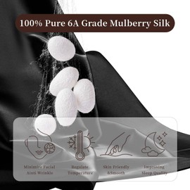 100% Pure Mulberry Silk Pillowcase for Hair and Skin, Standard Size 20”*26” Cooling Silk Pillow Case by Zipper Closure, Smooth Dual Sides Bed Silk Pillow Cover for Women.(Black, Standard-1 Pcs)