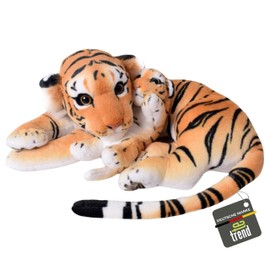 TE-Trend 2-in-1 XL Plush Tiger Baby Predatory Cat Cuddly Toy Large Cat Lying 60 cm Brown Tabby