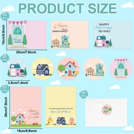 CHUNNIN 50 Pcs Happy Home Anniversary Cards with Envelopes Housewarming Greeting Cards Welcome House Greeting Cards with Stickers Envelopes New Home Congratulations Cards for Clients Neighbors Gifts