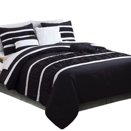 Elegant Comfort 12-Piece Bed-in-a-Bag, Isabella Pleated Ruched Ruffled Comforter Set, 6-Piece Sheet Set Featuring Smart Pockets, Matching Decorative Pillows, All Season Bedding, Full, Black