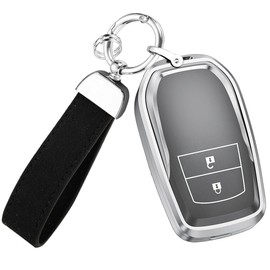 ontto Alu alloy Car Key fob Cover Fit for Toyota Land Cruiser 200 300 Prado Crown Yaris Cross Hilux Innova Camry 55 Smart Resin Key case Shell key holder keyring keychain accessories 2 buttons Grey