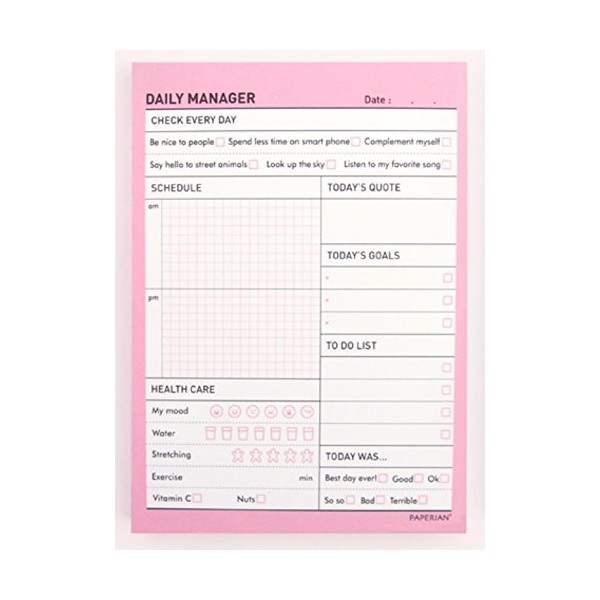PAPERIAN Daily Manager - Undated Daily Desk Pad Scheduler, Planner (Daily, Bubblegum Pink)