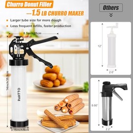 PAHTTO Churro Maker Kit, Hollow Churro Machine, Churro Maker Gun with Piping Bag and 2 Cleaning Brushes, 5 Nozzles for Various Shapes, Mquina para Hacer Churros, Perfect Gift