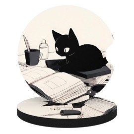 Aiawoxc Car Cup Holder Coasters, 2 Pack Universal Auto Anti Slip Insert Coaster, Rubber Car Coasters with A Finger Notch, Cute Car Assecories for Women, Cup Mat for Most Car Interior(Cute Reading Cat)