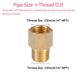 BILAL Brass Pipe Fittings 1/4" Male to 1/4" Female NPT Reducer Adapters, 1/4" Female to Males Hex Bushing-O.D x I.D: 1/2" x 1/2" (Pack of 2)