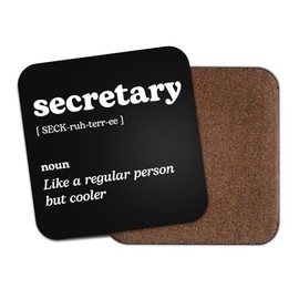 Secretary Square Coaster - Office Work New Job Dictionary Regular But Cooler Definition Funny Joke Hobby Men Women Kitchen Drink #82669