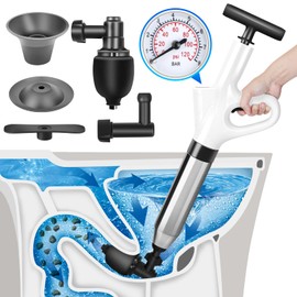 High Pressure Toilet Plunger, Air Drain Blaster Gun with Visual Barometer and Stainless Steel Plungers, Powerful Drain Clog Remover Tool for Sink, Toilet, Floor Drain - Heavy Duty Toilet Plungers
