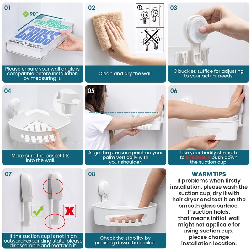 TAILI Shower Shelf Suction Cup Shower Shelf No Drilling Corner