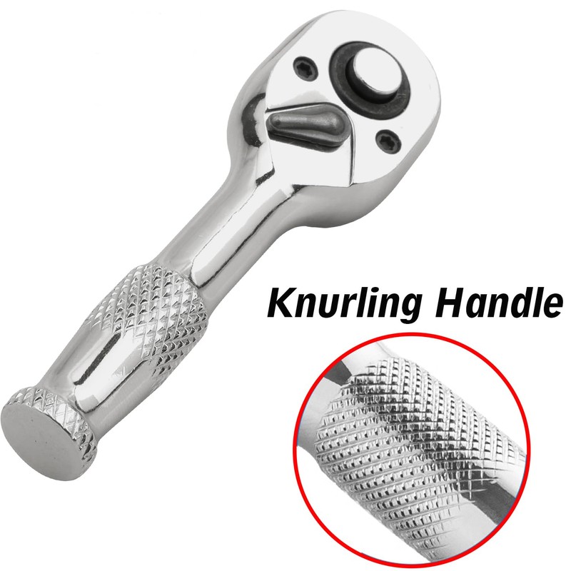Bestgle 1/4" Square Drive Stubby Reversible Ratchet Wrench with 72-Tooth