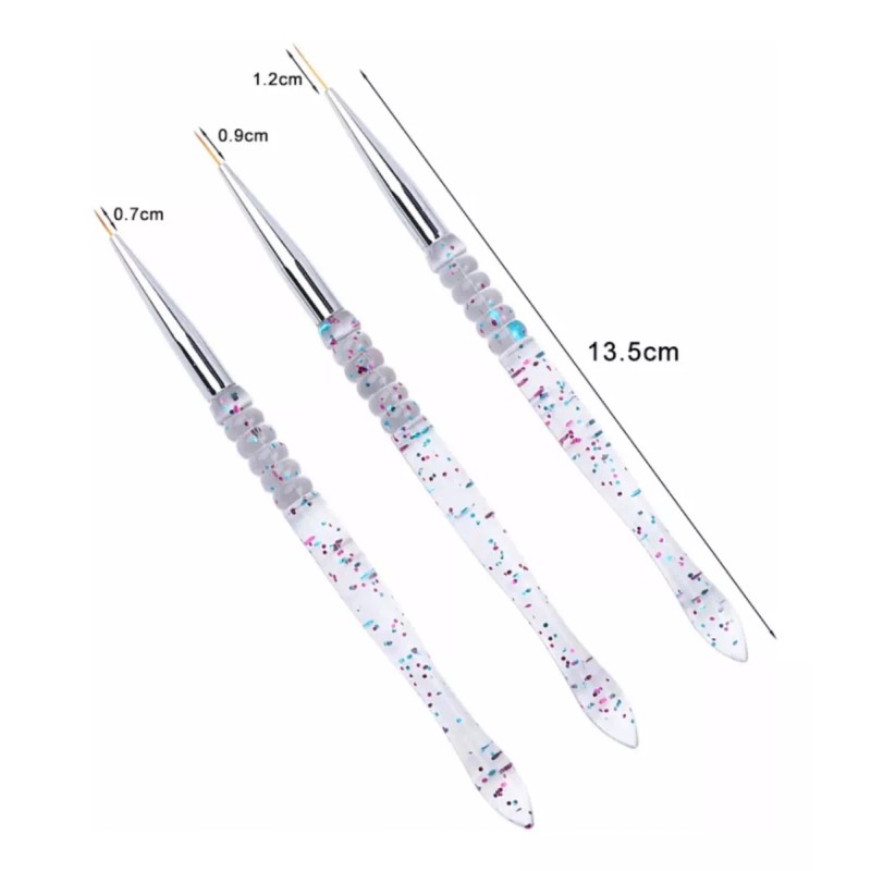 Xiaoya 3 Pinceles Liner Fino Mano Alzada Nail Art Uñas