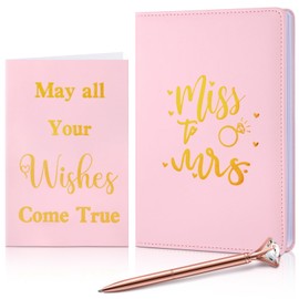 Ctosree Bridal Journal Diary Notebook with 144 Lined Pages Pink Wedding Planner Wedding Notebook 8.27 x 5.71inches Miss to Mrs. Journal with Diamond Pen and Card PU Leather Hardcover Journal Notebook