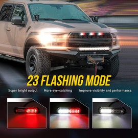 Led Strobe Lights for Trucks White Red, 23-Flashing Mode, 12-Led, Upgraded Waterproof Emergency Surface Mount Grill Grille Light, Mini Warning Bar for Dodge Ford Toyota Tacoma Truck, 4pc Pack