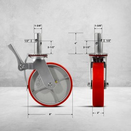 FOVERSWIVE 8"x2" Scaffolding Wheels Set of 4, Load Capacity 4400 Lbs- Polyurethane on Steel Wheel, Locking Stem Casters with Brake, Replacement for Scaffold, Shelves, Workbench (4 Brake)