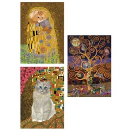 Greeting cards for cat lovers: Gustav Katz mulitpack of 3 x A5 Gustav Klimt style cat cards with gold foil