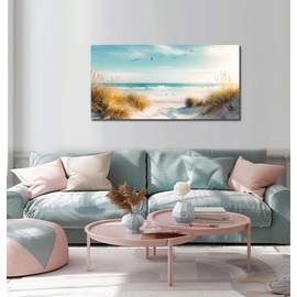 Beach Canvas Wall Art Decor Ocean Pictures Prints for Living Room Beach Path Painting Coastal Seascape Artwork Beach Reeds Landscape for Bedroom Bathroom Home Office Decorations(20"*40")