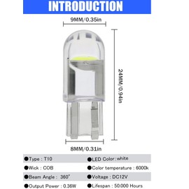 WeiHong LED T10 w5w Car Bulbs Lamp 194 168 501 2825 194 Wedge Car Interior Dome Light Number Plate Lights 12V Pack of 10 (White)