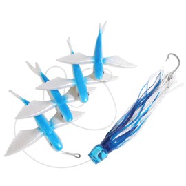 OCEAN CAT 5 Pcs Flying Fish Daisy Chain Trolling Lure Set Seawater Soft Lure Baits with Rigged Hook for Marlin Tuna Mahi Dolphin Durado Wahoo Big Game Saltwater Fishing Tackle (12 in Fly Fish)
