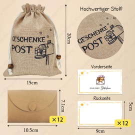 Voucher Gift Post – Voucher to Fill Yourself, with 12 Small Vouchers, 12 Kraft Paper Envelopes for Money Gift or Vouchers, 1 Hessian