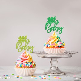 Keaziu 24 Pack Oh Baby St. Patrick's Day Cupcake Toppers Lucky Four Leaf Shamrock Hat Cupcake Picks For Irish Festival Baby Shower Birthday Party Supplies Decoration