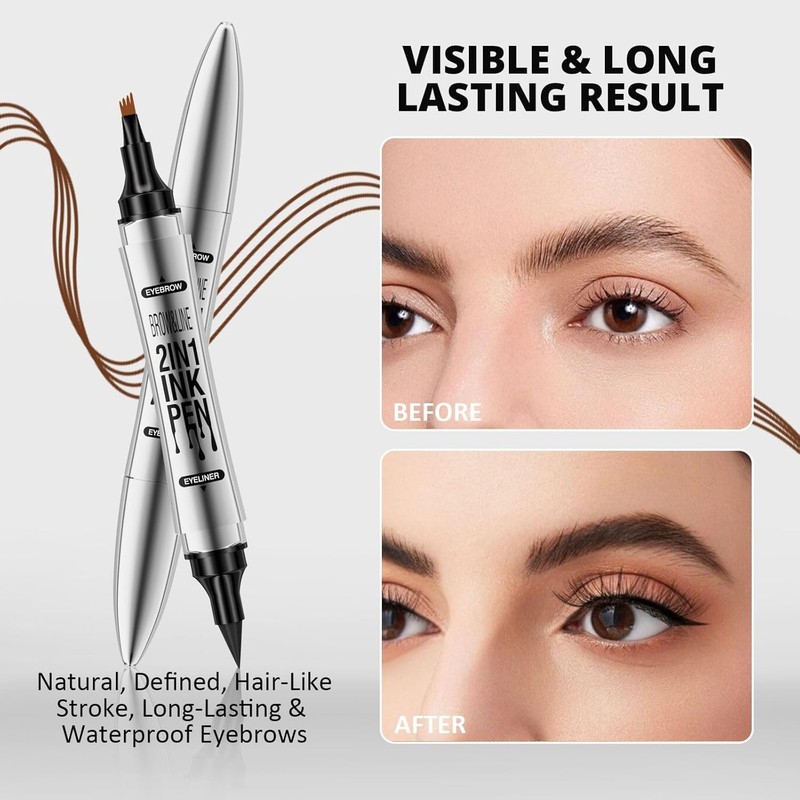 2-in-1 Magic Eyebrow Pencil, Waterproof 3D Microblading Eyebrow Pencil with