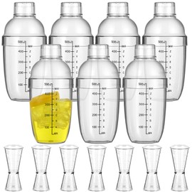 7 Pcs Plastic Cocktail Shaker Set Drink Mixer with Mark Clear Drink Shaker Cocktail Shaker and Measuring Jigger Set Ounce Cup Clear Bar Set for Bar Party Home Use Wine Shaker Bar Mixing Tool