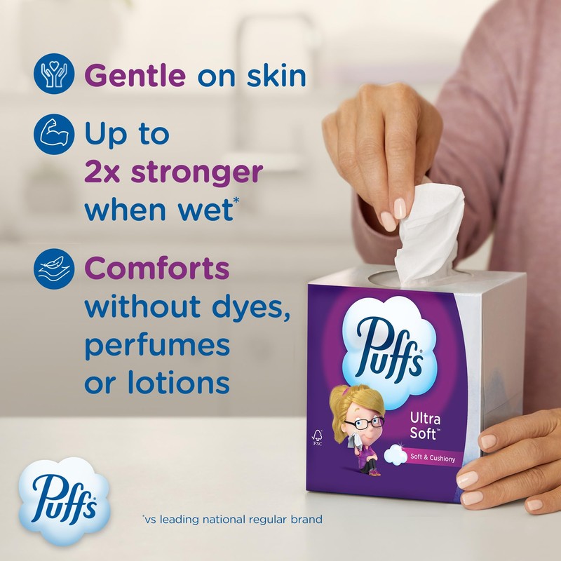 Puffs Ultra Soft Facial Tissues, 4 Mega Cube Box, 72
