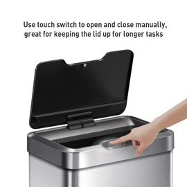 EKO Mirage-T 50 Liter / 13.2 Gallon Touchless Rectangular Motion Sensor Trash Can, Brushed Stainless Steel Finish