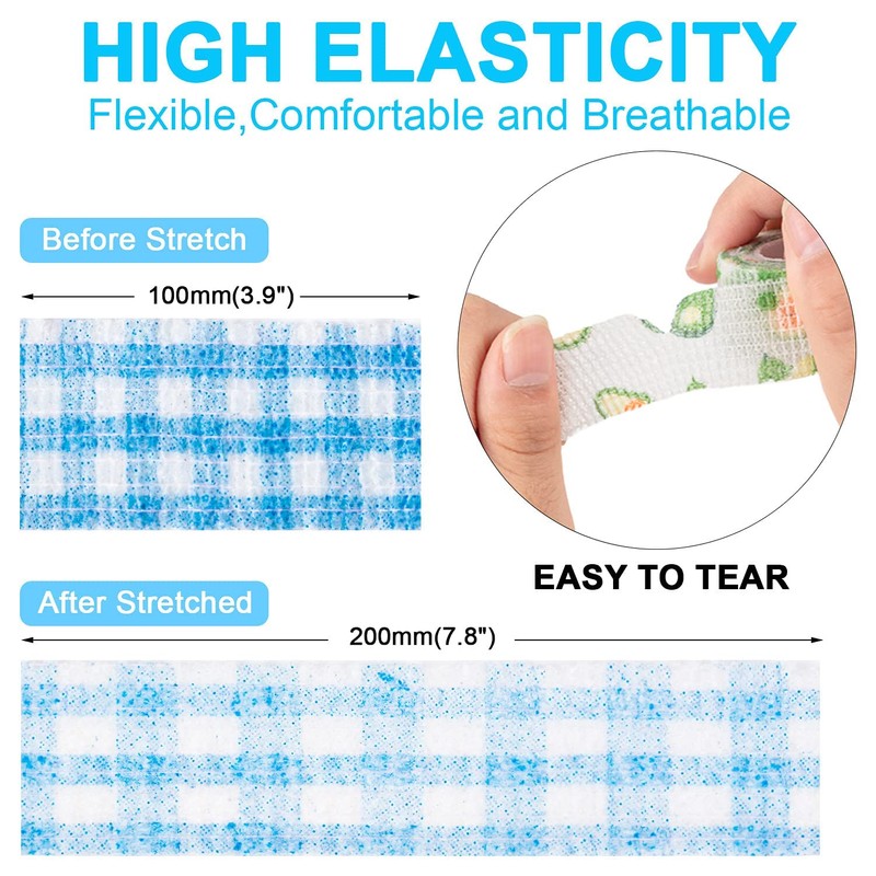 Bandage Wrap, 12Pcs Sweatproof and Waterproof Cute Vet Wrap, Elastic