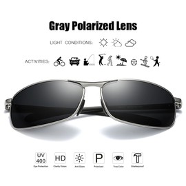 ZHILE Rectangular Polarized Sunglasses Al-Mg Alloy Temple Spring Hinge UV400 (Silver, Grey)