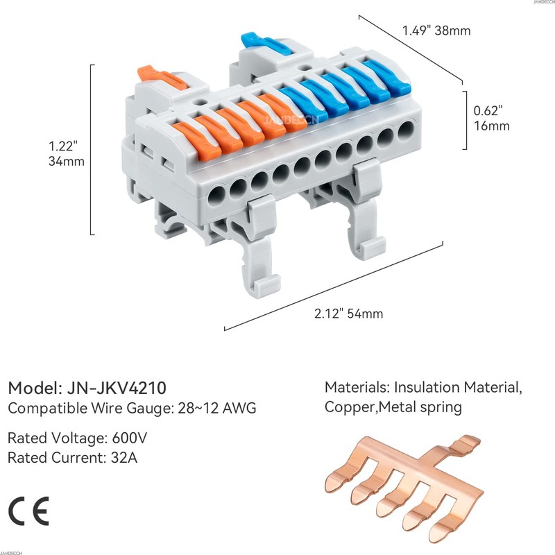 JANDECCN 6pcs DIN Rail Terminal Blocks, DIY Splicing Wire Connectors