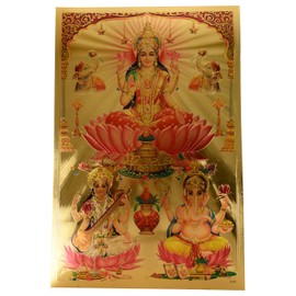 Aone Foil Religious Lakshmi Saraswati and Ganesh Poster, Multicolour, Standard