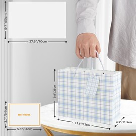 Gfractolux Large Gift Bags, 1 Pack Gift Bags with Tissue Paper and Cards, Gift Bags with Handles for Birthdays, Baby Shower, Weddings, Party Favor, Holiday Presents 9.8"X 12.6" X 4.5" Blue-Gold