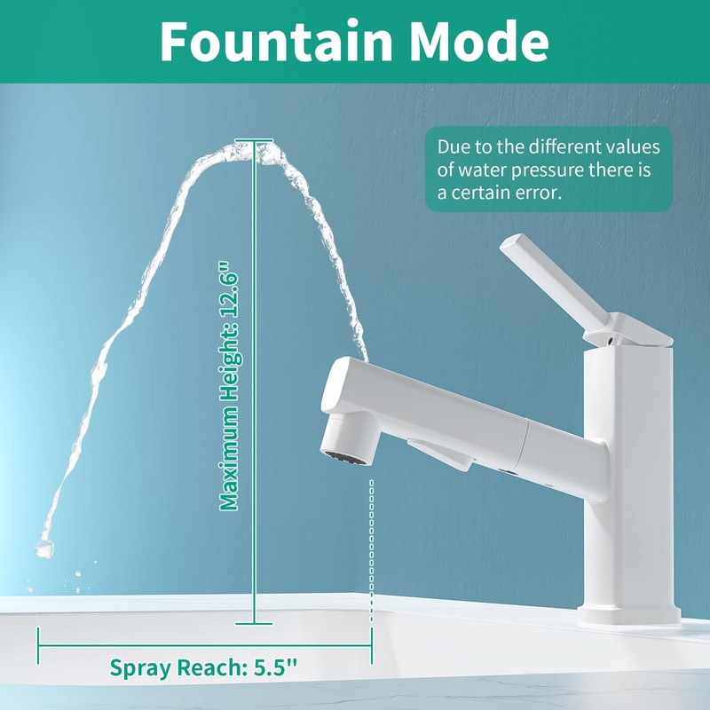 HEROBAI Single Hole Bathroom Faucet, Single Handle Pull Out Faucet,