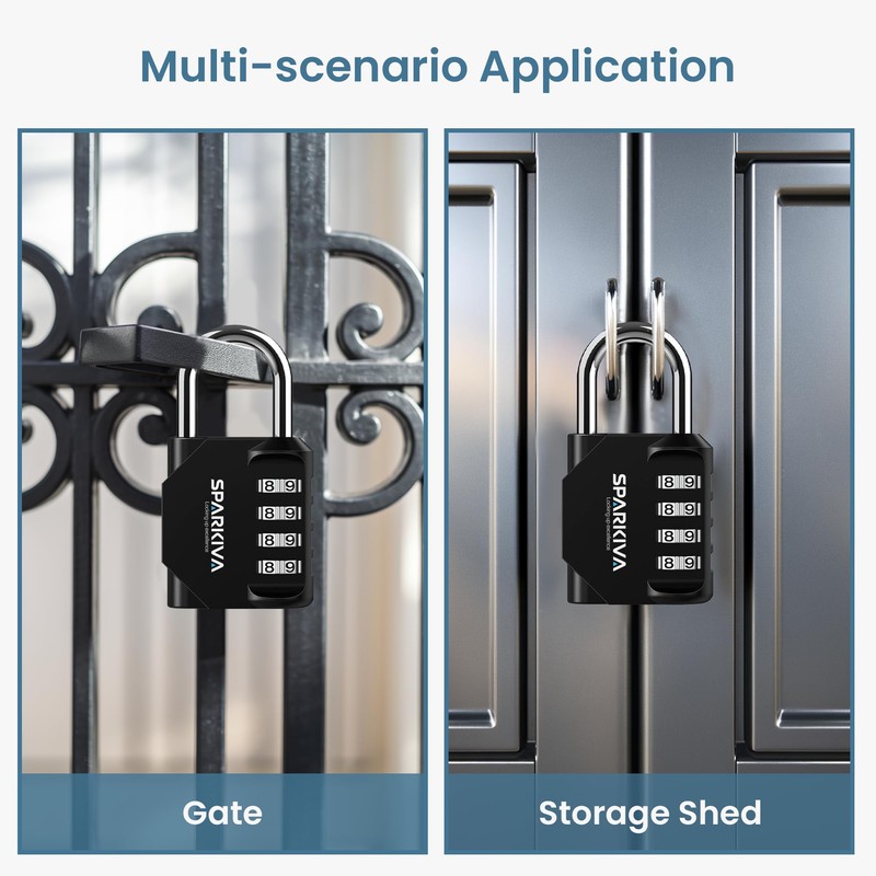 Sparkiva Black 4 Digit Combination Padlock for Gym Locker -