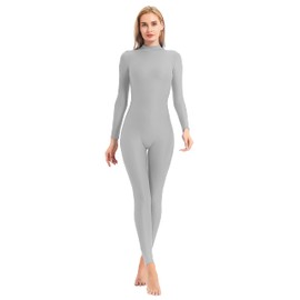 speerise Adult High Neck Zip One Piece Unitard Full Body Leotard Bodycon Jumpsuit for Women, Grey, X-Large