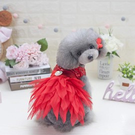 Tangpan Beam Waist Christmas Pet Costume Dog Dance Skirt Satin Camp Party Dress (XX-Large, Red)