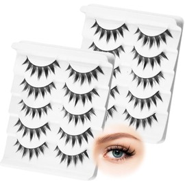 10 Pairs Manga Lashes False Eyelashes Strip Lashes Anime Lashes Natural Cosplay Makeup Fake Eyelashes Reusable Japanese Style Makeup Wispy Long Thick Eyelash Extension