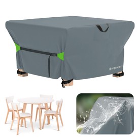 Velway Garden Furniture Covers 125x125x74cm - Waterproof Outdoor Patio Table Cover with Air Vent and Windproof Straps - Anti-UV Dustproof for Rattan Cube/Square Table Chair Set - Grey