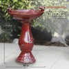 24" Tall Outdoor Ceramic Antique Pedestal Birdbath with 2 Bird