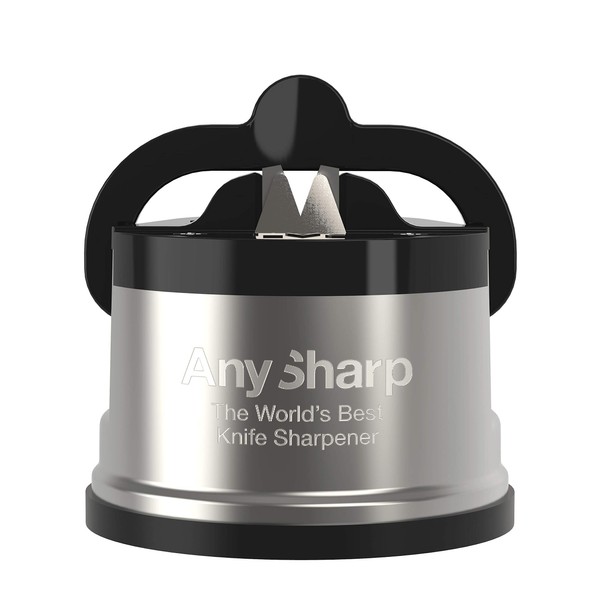AnySharp Pro - World's Best Knife Sharpener - For All Knives and Serrated Blades - Brushed Metal