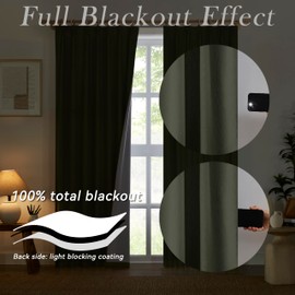 Aipilto Linen Pinch Pleat Full Blackout Curtains&Drapes 108 Inch Long 2 Panels,Heavy Duty Thermal Insulated Curtains for Living Room Bedroom,Back Tab with Hooks Loden Olive Green 40”Wx108”Lx2